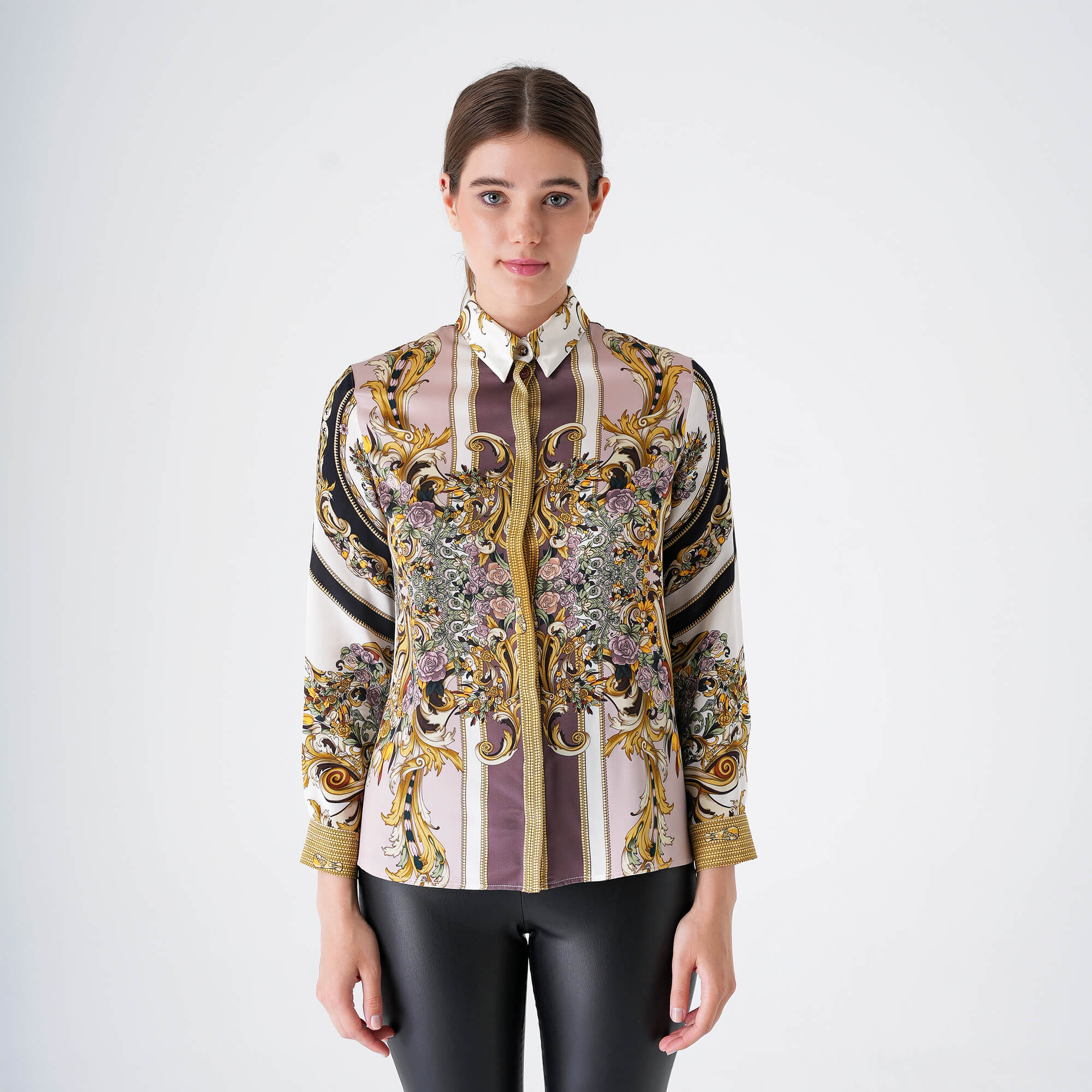 Versace - Gold Floral Baroque Silk Shirt